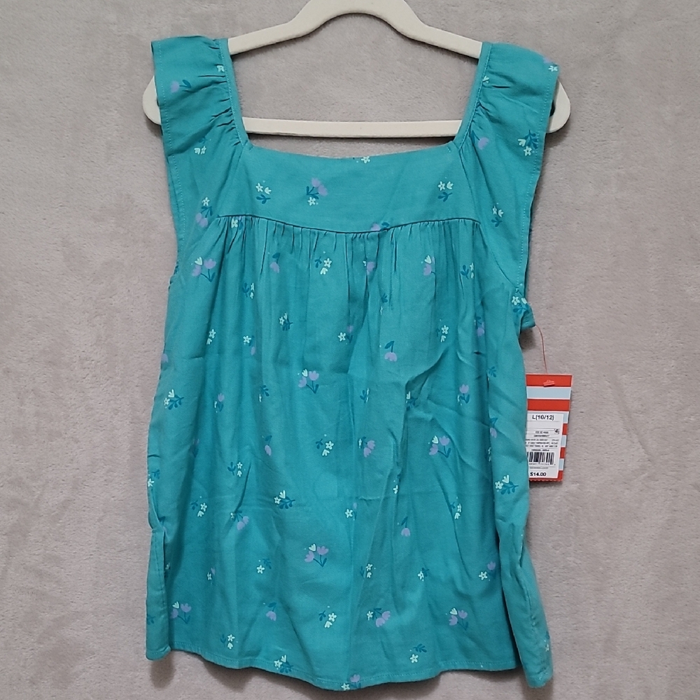Cat & Jack Teal Floral Blouse Size L (10-12)